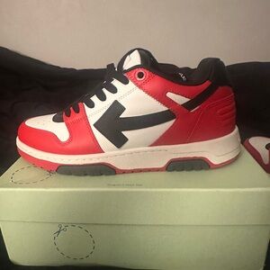 Red and Black Off White Out Of Office